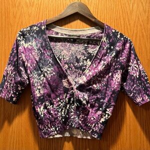Express Purple and Blue Floral Crop Top